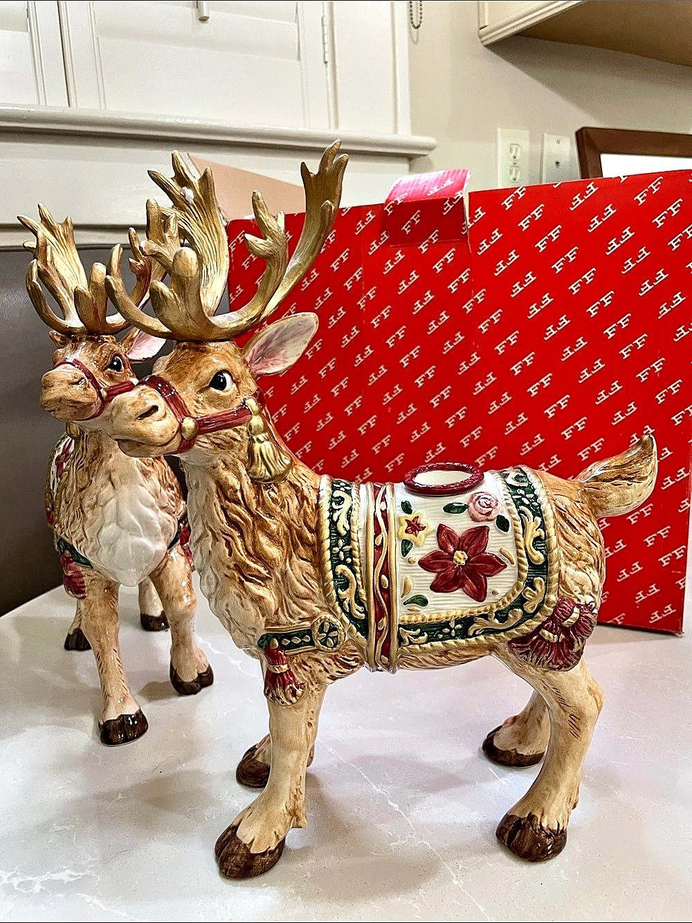 Pair of Fitz and Floyd Holiday Father Christmas Reindeer Candle Holder Set